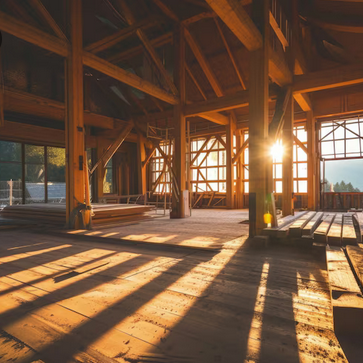 vue intérieur de charpente bois par l'entreprise CCBM spécialisée dans la charpente industrielle bois et métal 